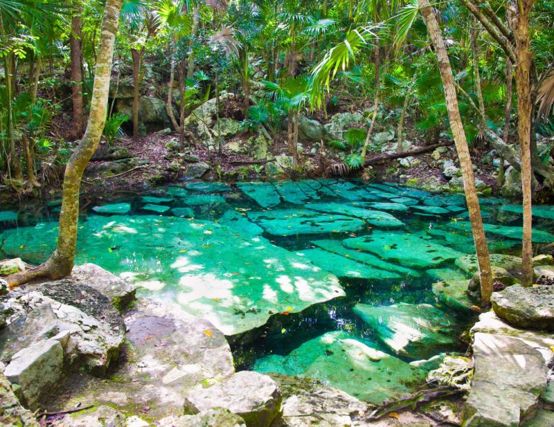 Cenote Azul small lake of mayan jungle in Yucatan, Mexico.