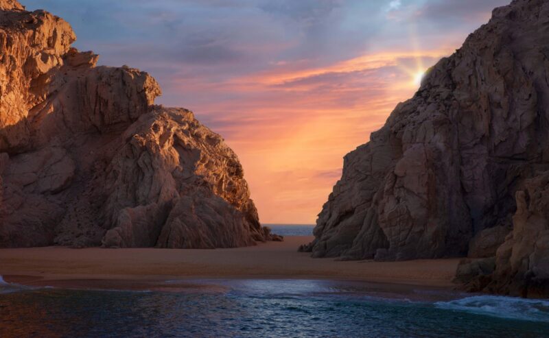 Beautiful evening sky over Land’s End and beach, Sea of Cortez in Cabo San Lucas, Mexico