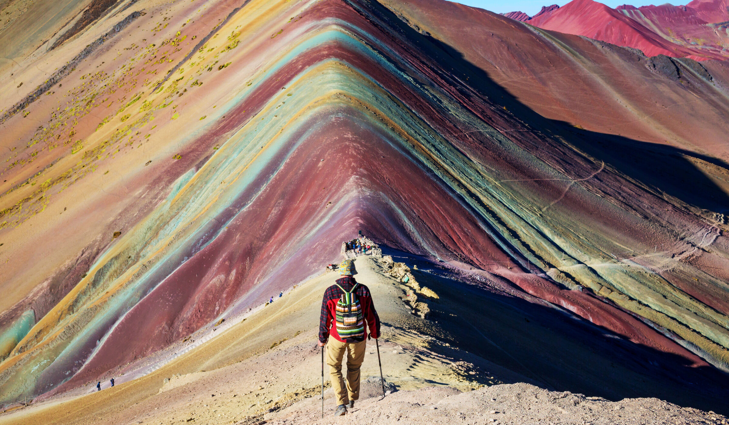 Hiking scene in Vinicunca, Cusco Region, Peru