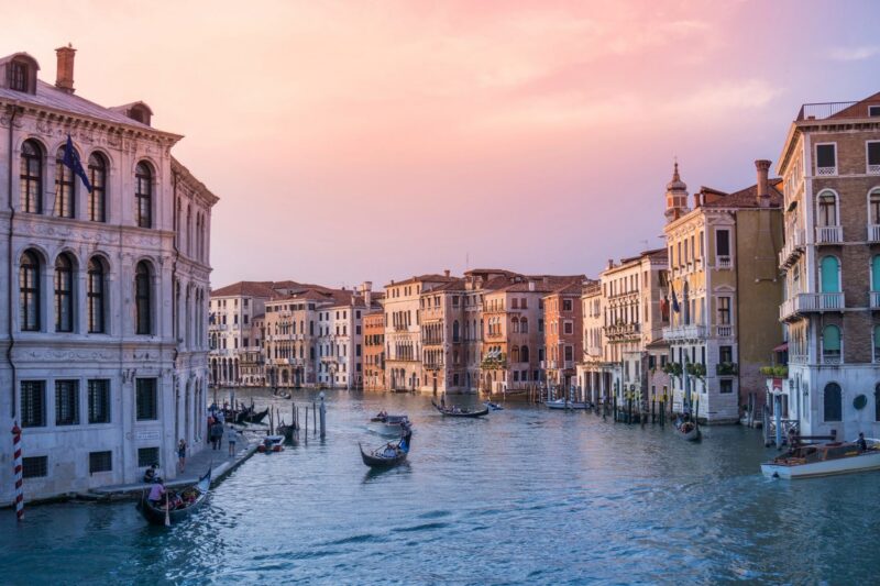 View of the Grand Canal in Venice at sunset