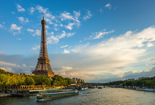 Beautiful sunset over Eiffel Tower and Seine river with puffy clouds, Paris, France 516505367 Beautiful, European Culture, Capital Cities, Travel, Tourism, Moody Sky, Non-Urban Scene, Beauty In Nature, City Life, Dawn, Beauty, History, Romance, Exploration, Yellow, Orange, Blue, Colors, Metal, French Culture, Traditional Culture, Famous Place, Architecture, Vacations, Urban Scene, Tourist, Eiffel Tower, Paris - France, France, Europe, Tree, Sunlight, Sunset, Sunrise, Summer, Sun, Sky, Seine River, River, Water, Bridge, Tower, Built Structure, Skyline, Cityscape, City, Symbol, Nautical Vessel, Gustave Eiffel, Golden - Colorado
