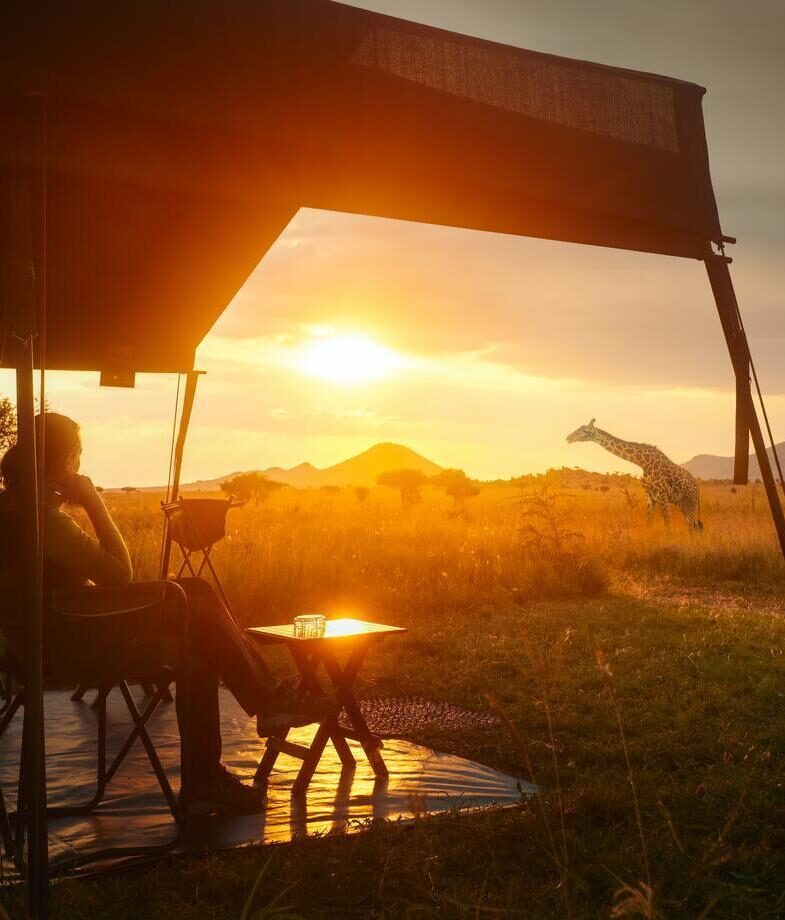 A mokoro safari on the Okavango Delta in Botswana and a tranquil moment of rest after a walking safari in Tanzania.