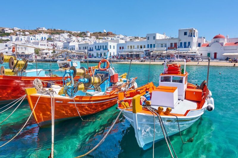 Harbour with fishing boats in Mykonos