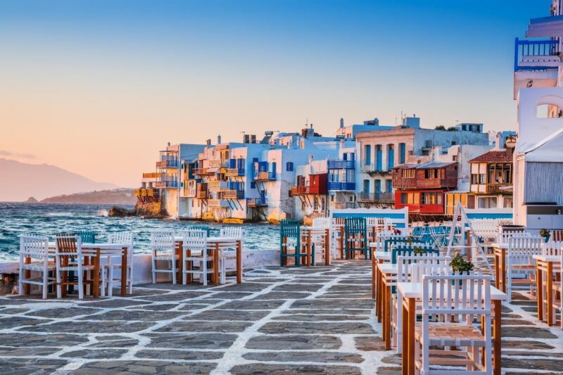 Waterfront in Little Venice in Mykonos, Greece