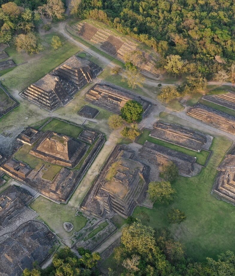 The pyramids of El Tajín in Veracruz from above and Palenque’s Temple of the Red Queen in Chiapas.