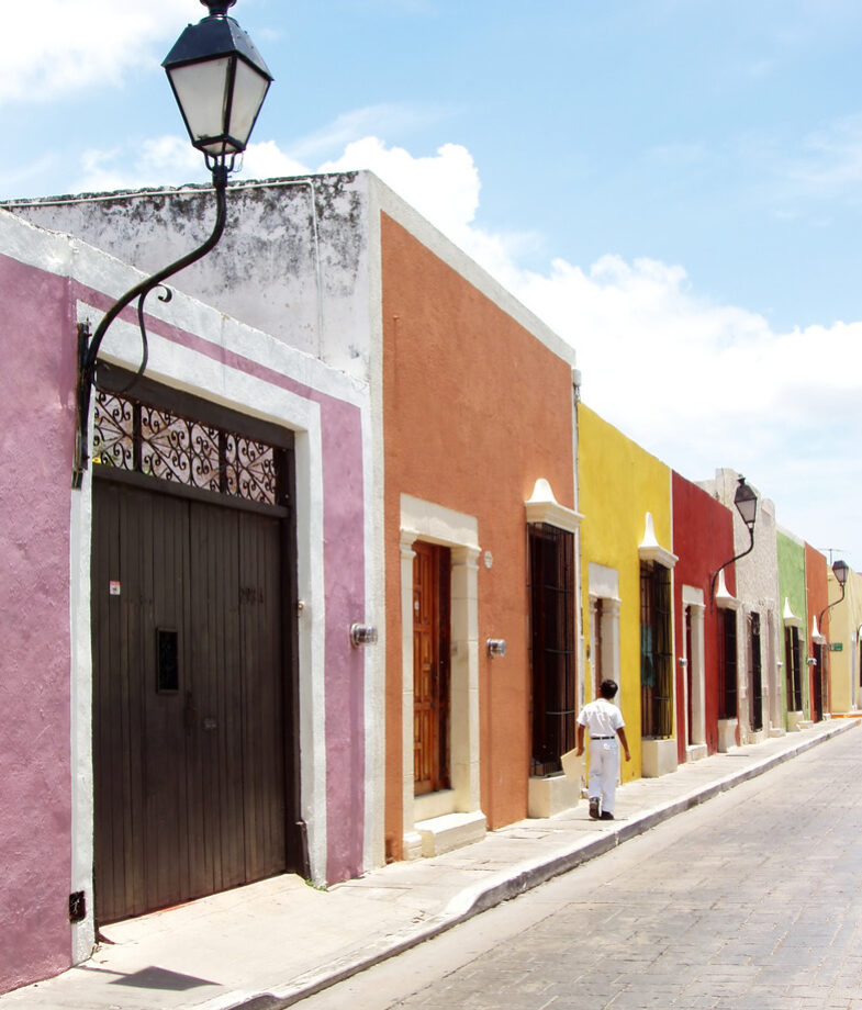 Colourful houses in Mérida, and Mayan ruins on the beach in Tulum