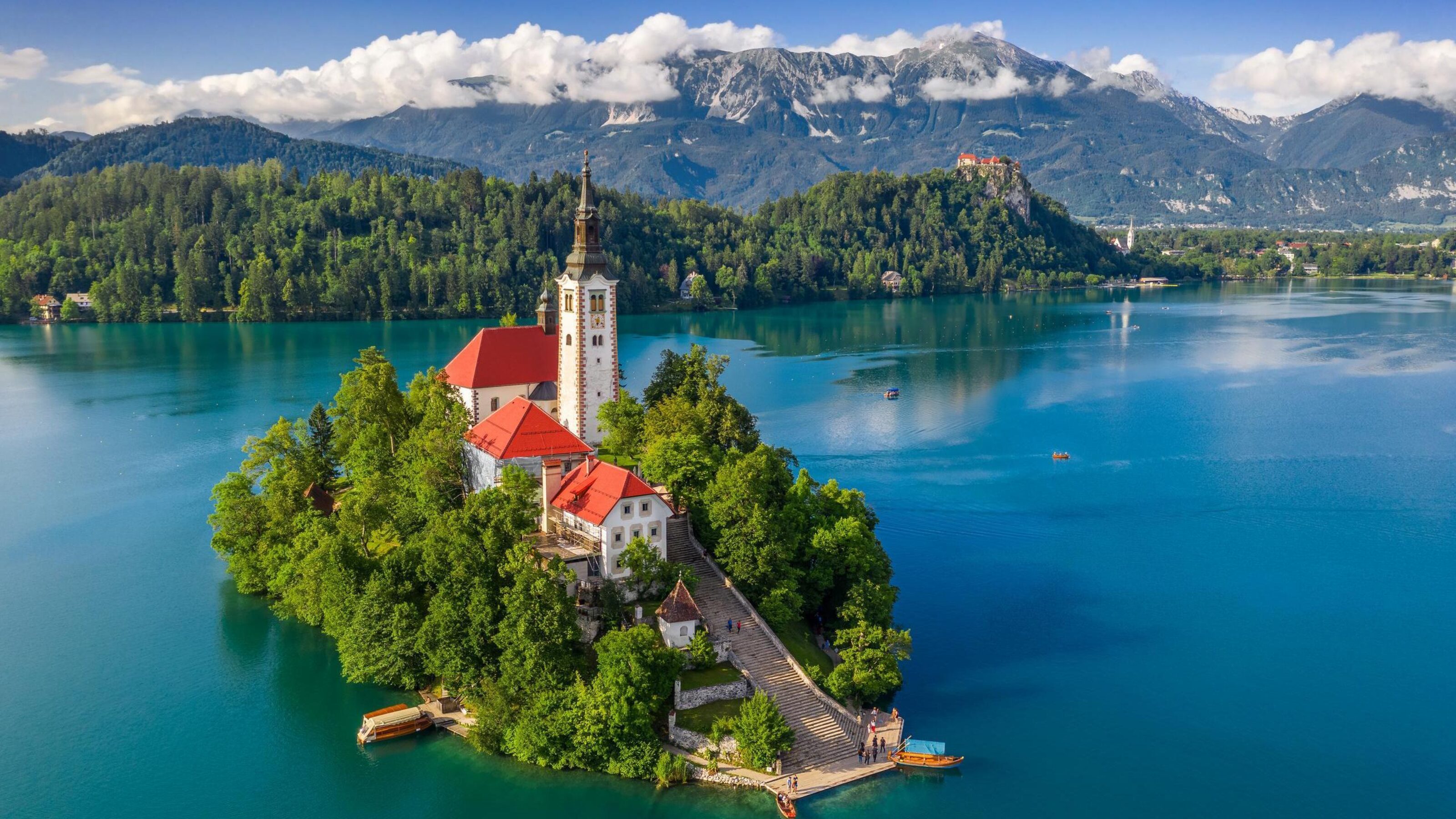 Aerial view of Lake Bled Slovenia