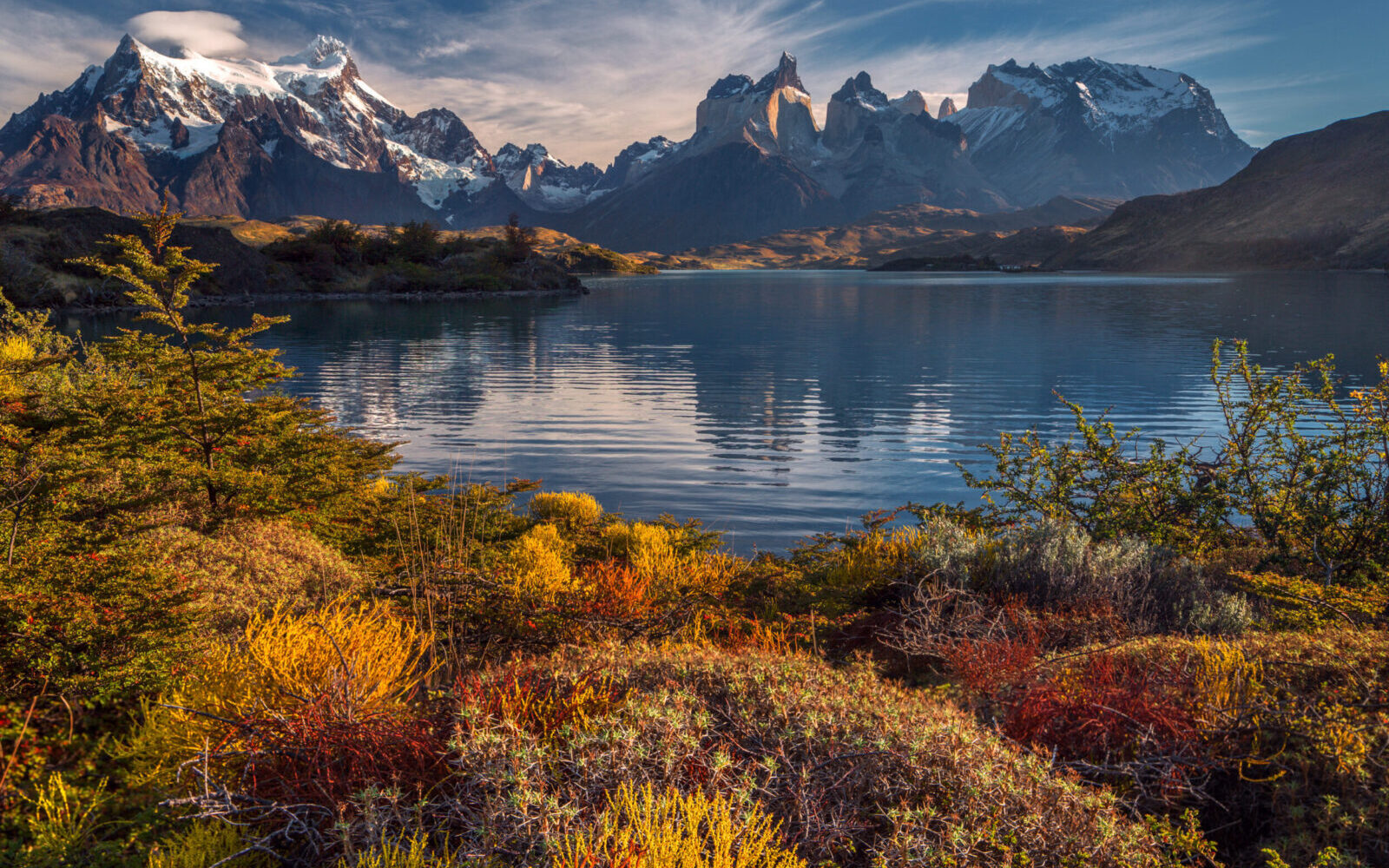 The autumnal landscape of National Park Torres del Paine in Patagonia, Chile.