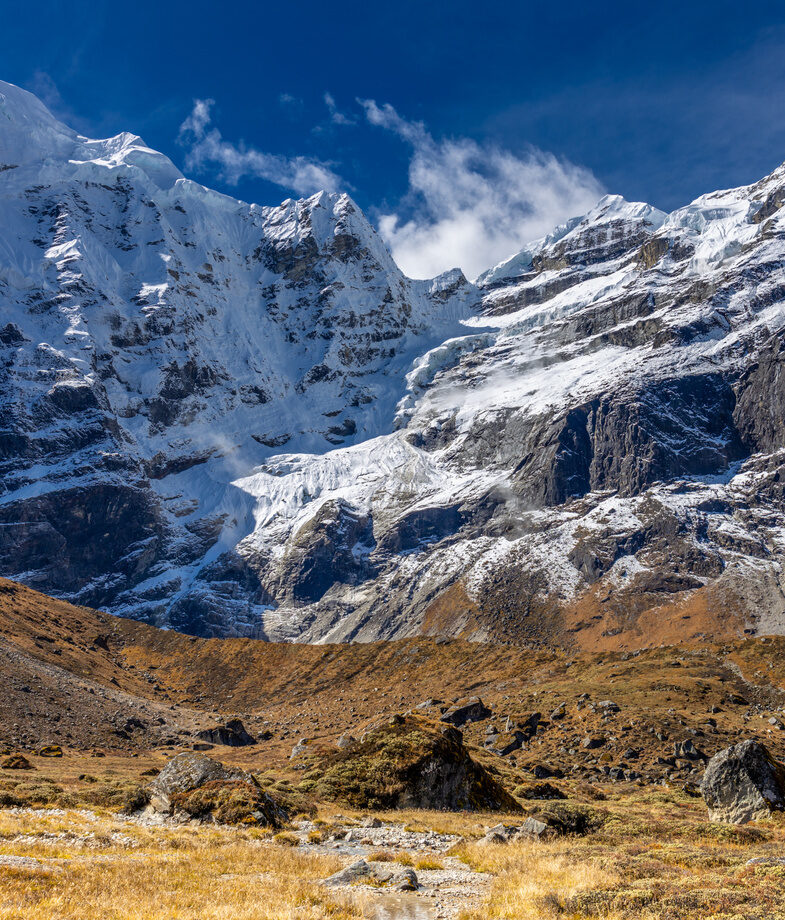 Mera Peak, a lesser-known summit within the Himalayas, and the striking colours of Vinicunca, or Rainbow Mountain, in the Peruvian Andes.