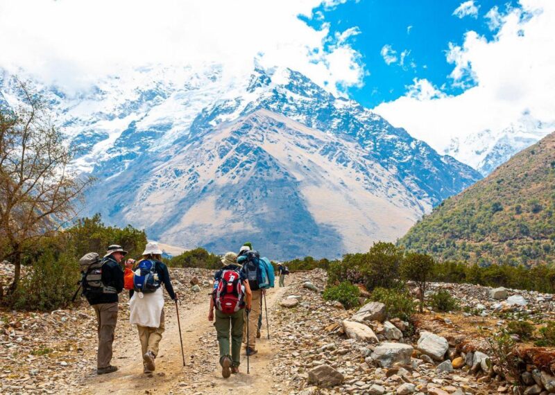 A group of people hiking the Salkantay trek to Machu Picchu
