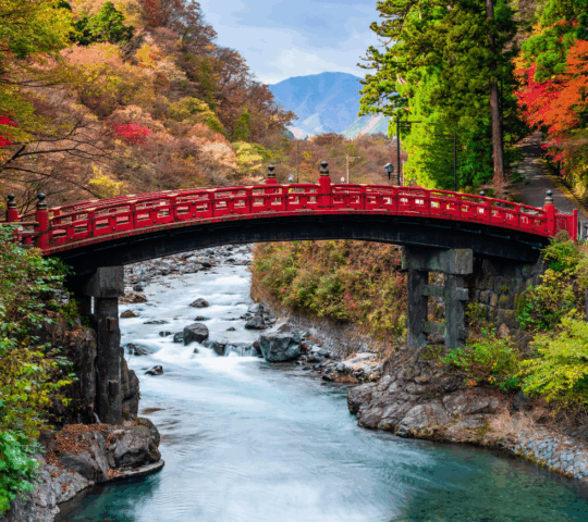 Hear the legend of Shinkyo Bridge's creation as you reach Nikko's mountains