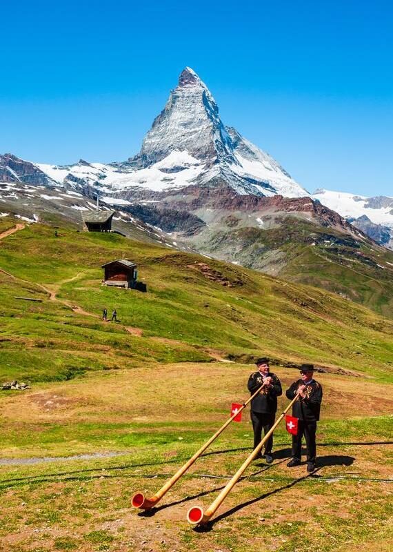 Swiss alphorn blowers in Switzerland