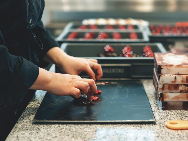producing forms of chocolate in an artisan chocolate laboratory