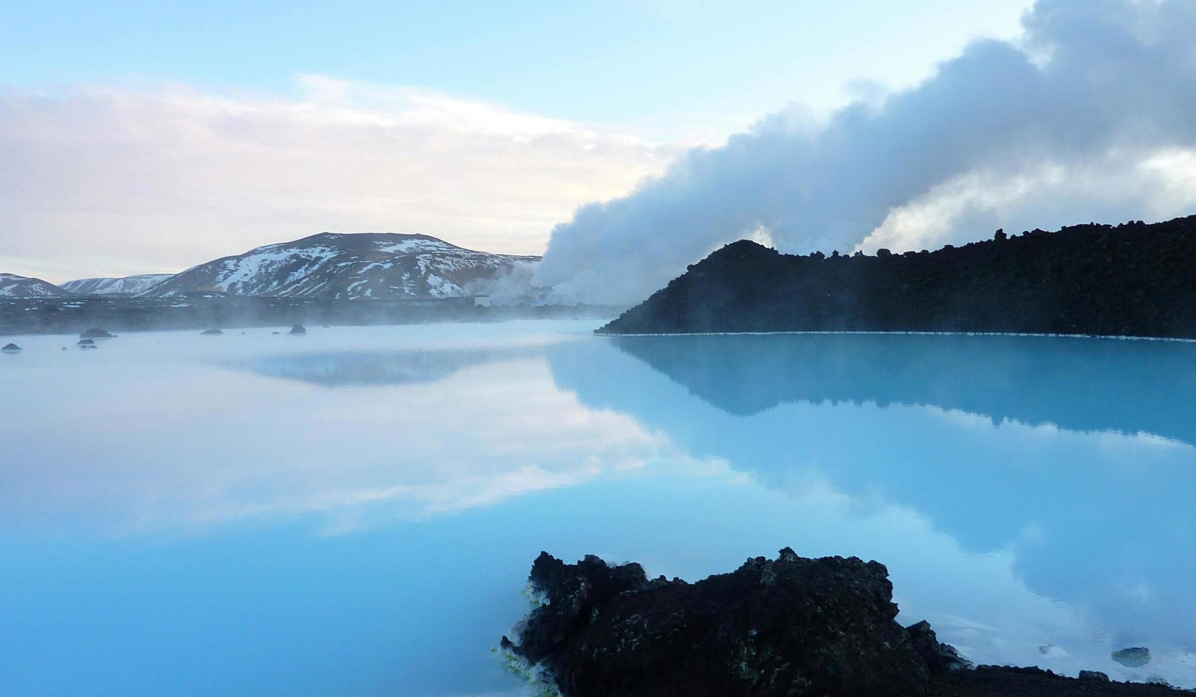 Iceland landscape pools and sunset