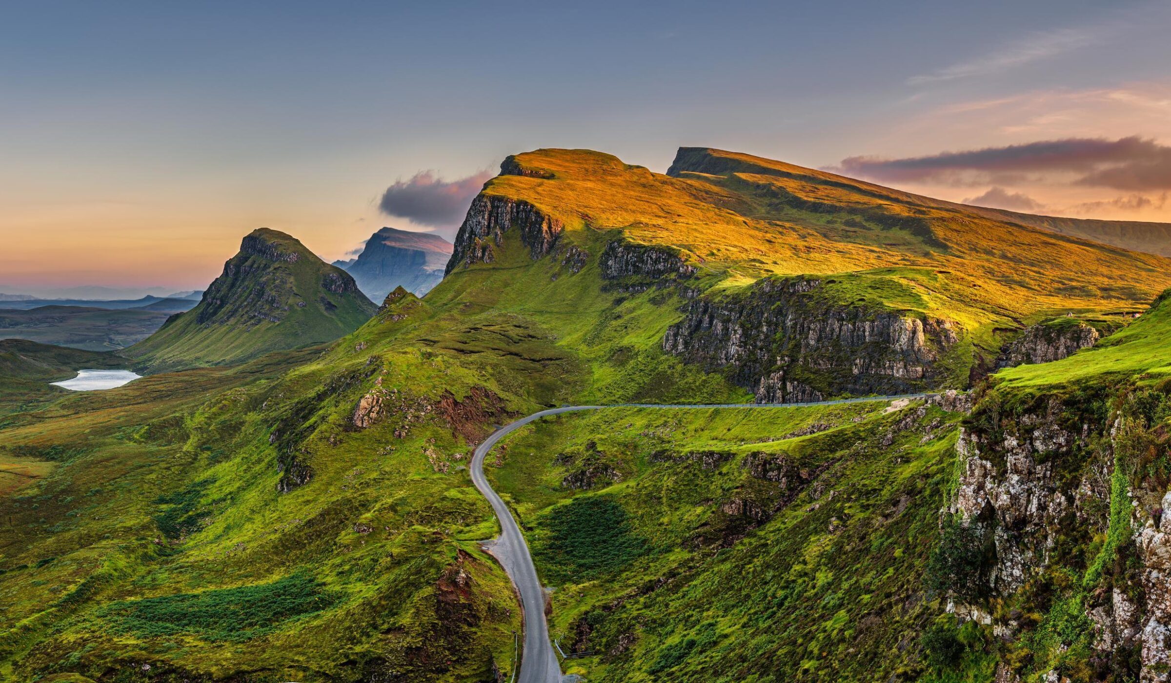 Quiraing mountains sunset at Isle of Skye, Scottland, United Kin
