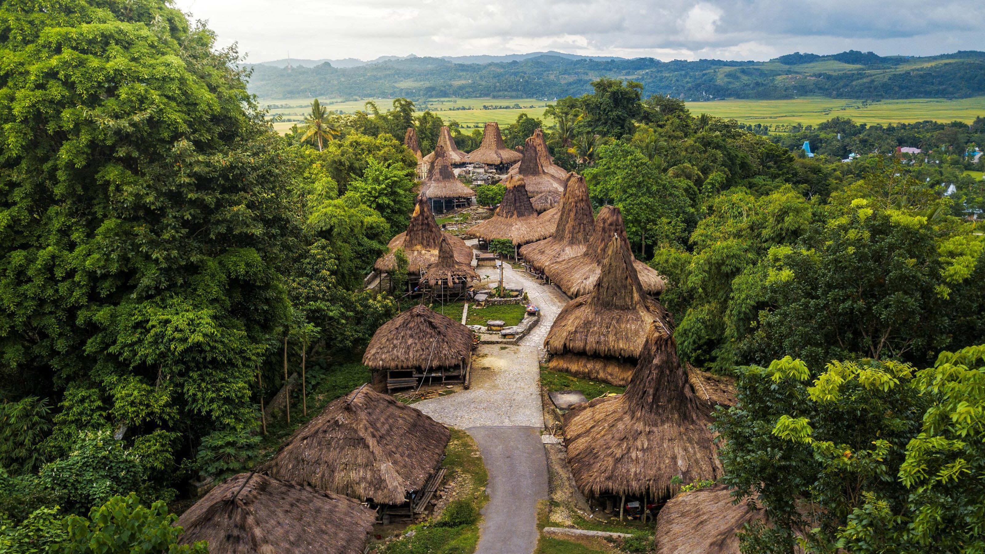 Aerial view of Kampung Adat Praijing Traditional Hut, Sumba, Indonesia