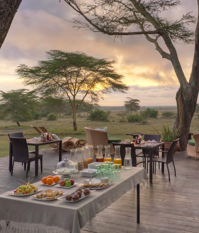 Spot rhinos on foot at Lewa Wilderness and enjoy drinks and snacks at Solio Lodge during sunset.
