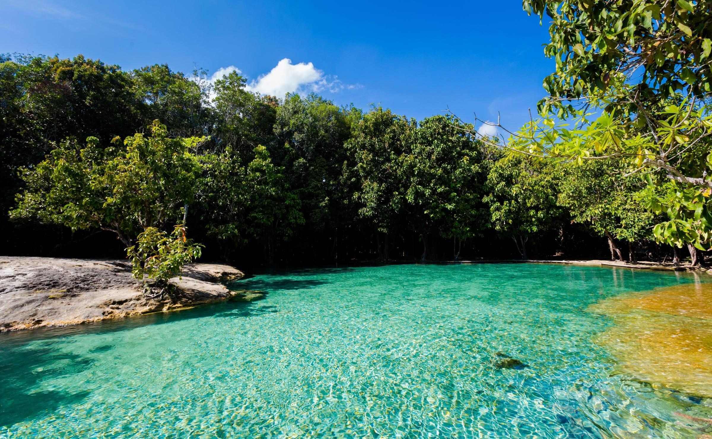 view of the emerald pool in Thung Teao Forest National Park, Thailand