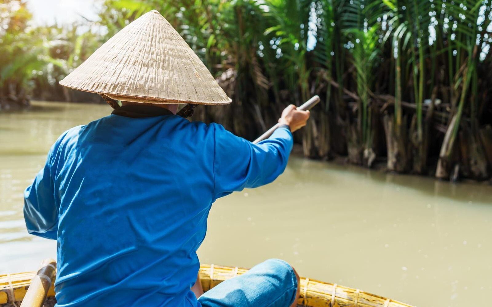Explore the scenery of Vietnamx27;s countryside by basket boat