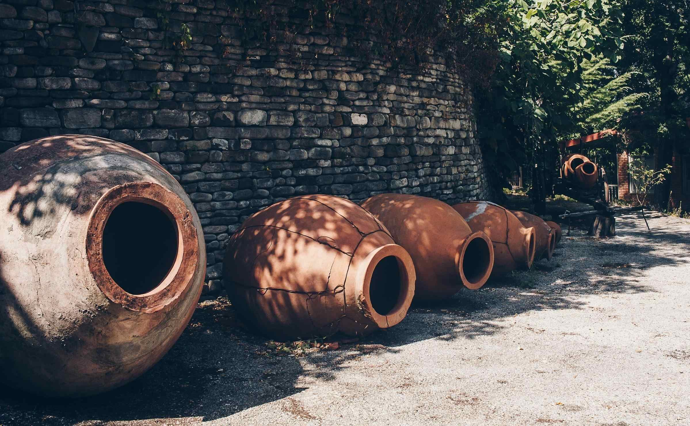 Giant clay qvevri pots used for making wine in Georgia