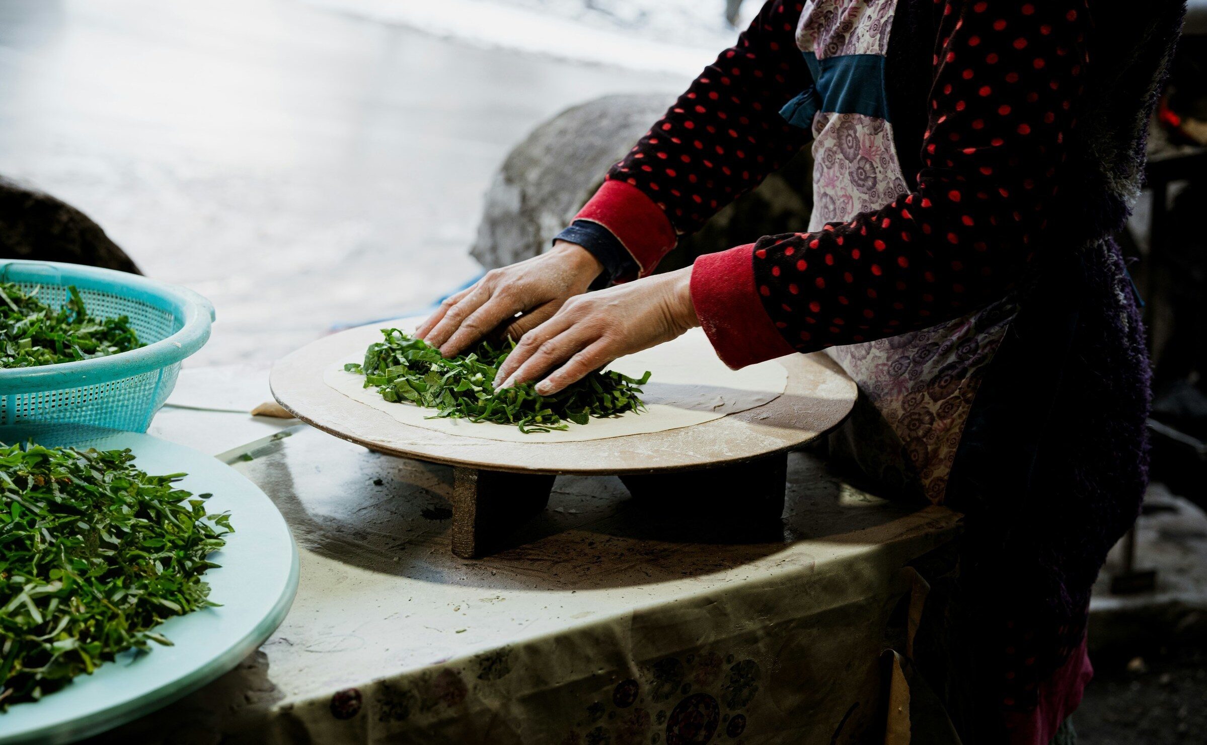 A woman's hands making traditional flatbread in Azerbaijan