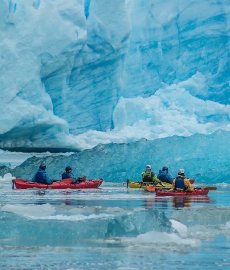Kayaking in front of Grey Glacier in Chile