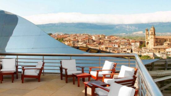 Hotel Marques de Riscal, La Rioja, Spain, roof terrace view