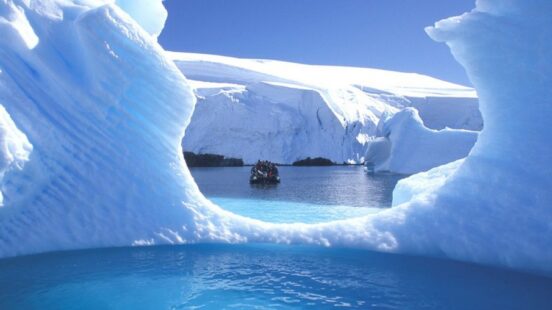Boat through the ice, Antarctica